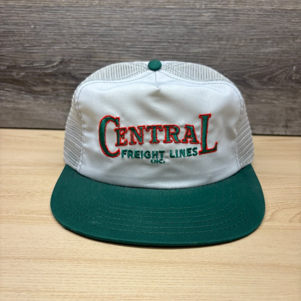 Vintage Central Freight Lines Hat Cap Snap Back White Green Trucking Company USA